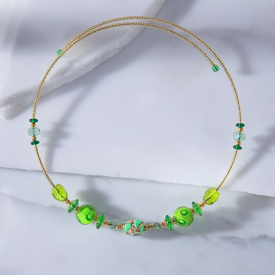 Murano Glass Glowing Green Memory Wire Necklace