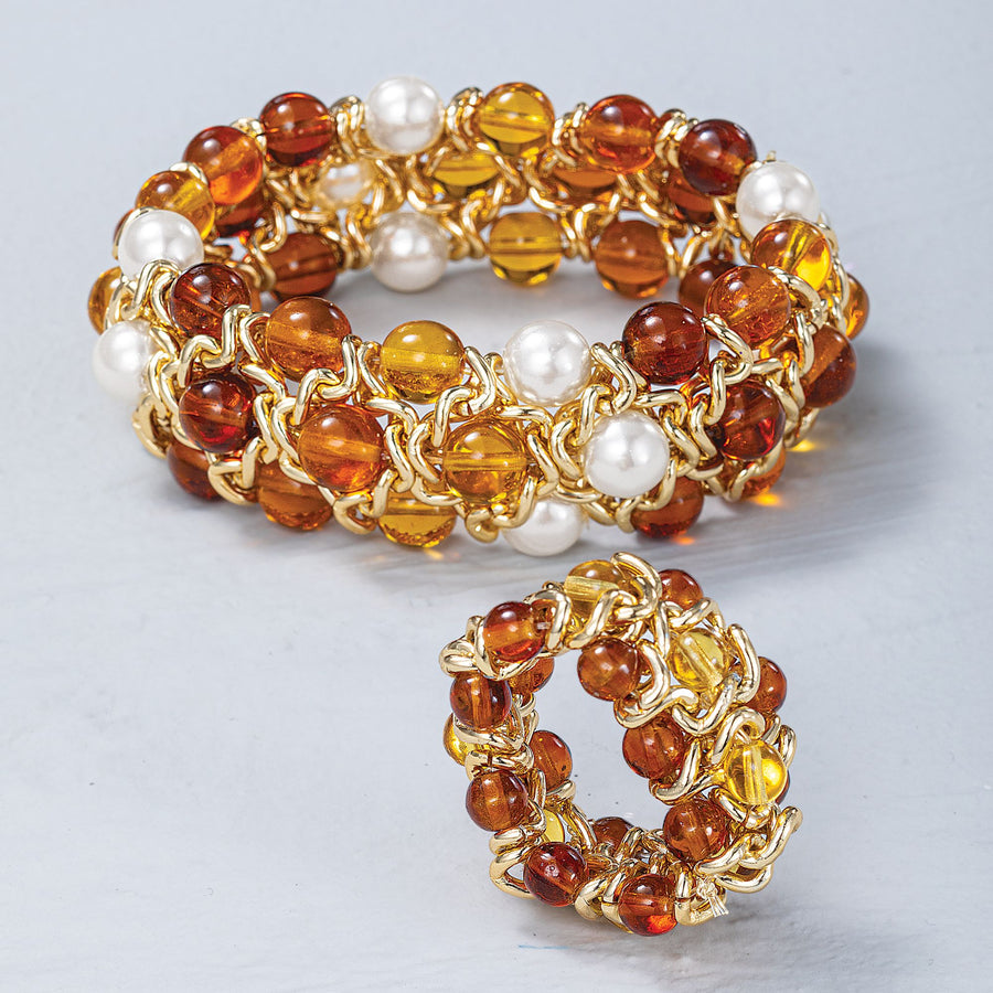 Murano Glass Golden Amber Stretch Bracelet