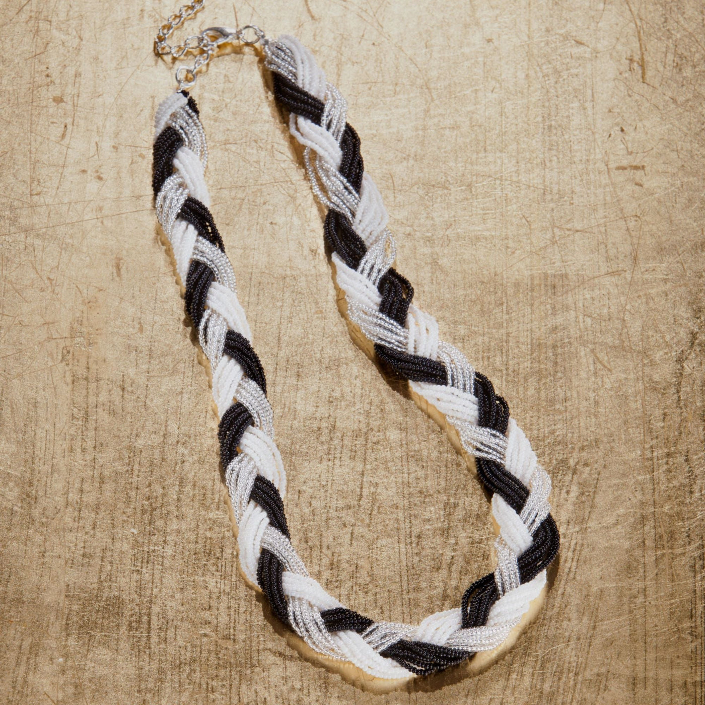Murano Glass Black and White Braided Necklace