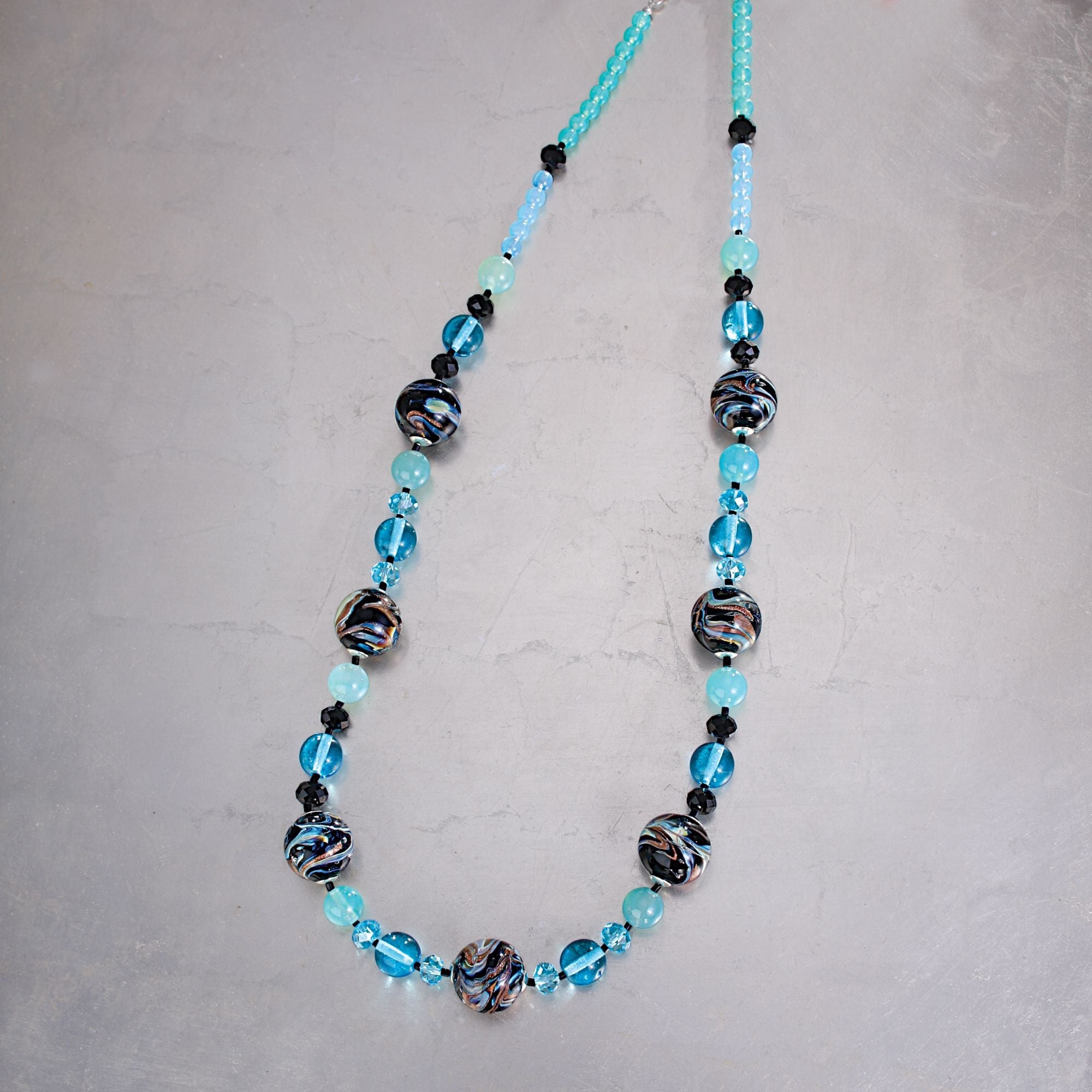 ''Crystal Ripples'' Murano Glass Necklace