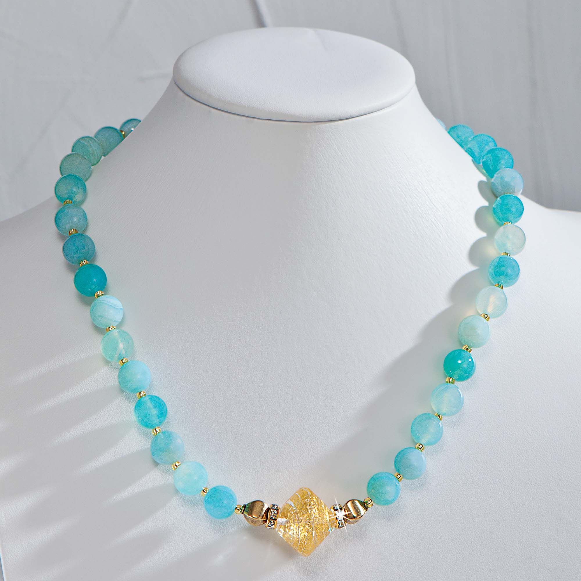 ''Golden Grace'' Turquoise Murano Glass Necklace
