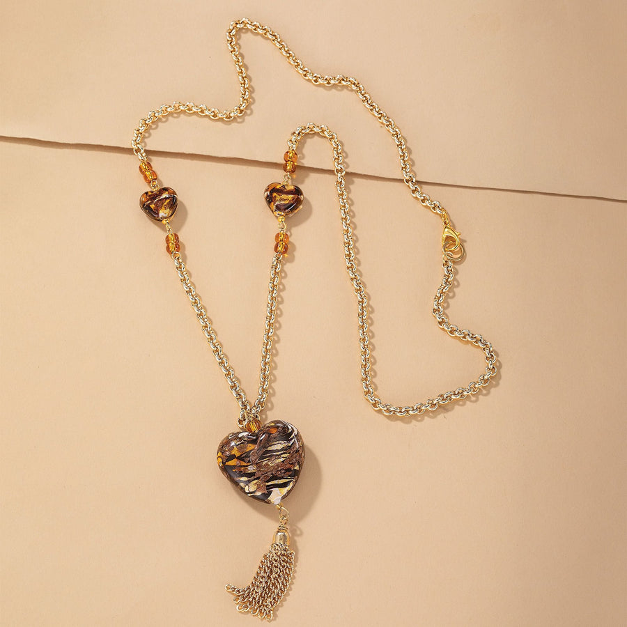 Caramel Hearts Murano Glass Necklace