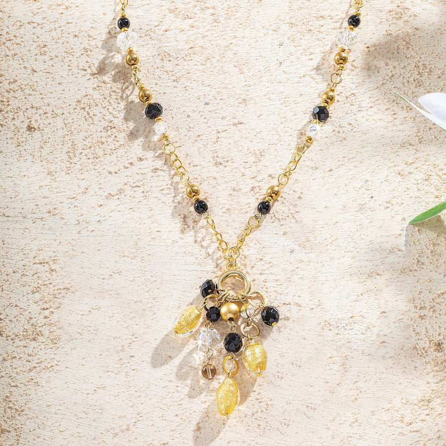 Black & Gold Murano Glass Charm Necklace