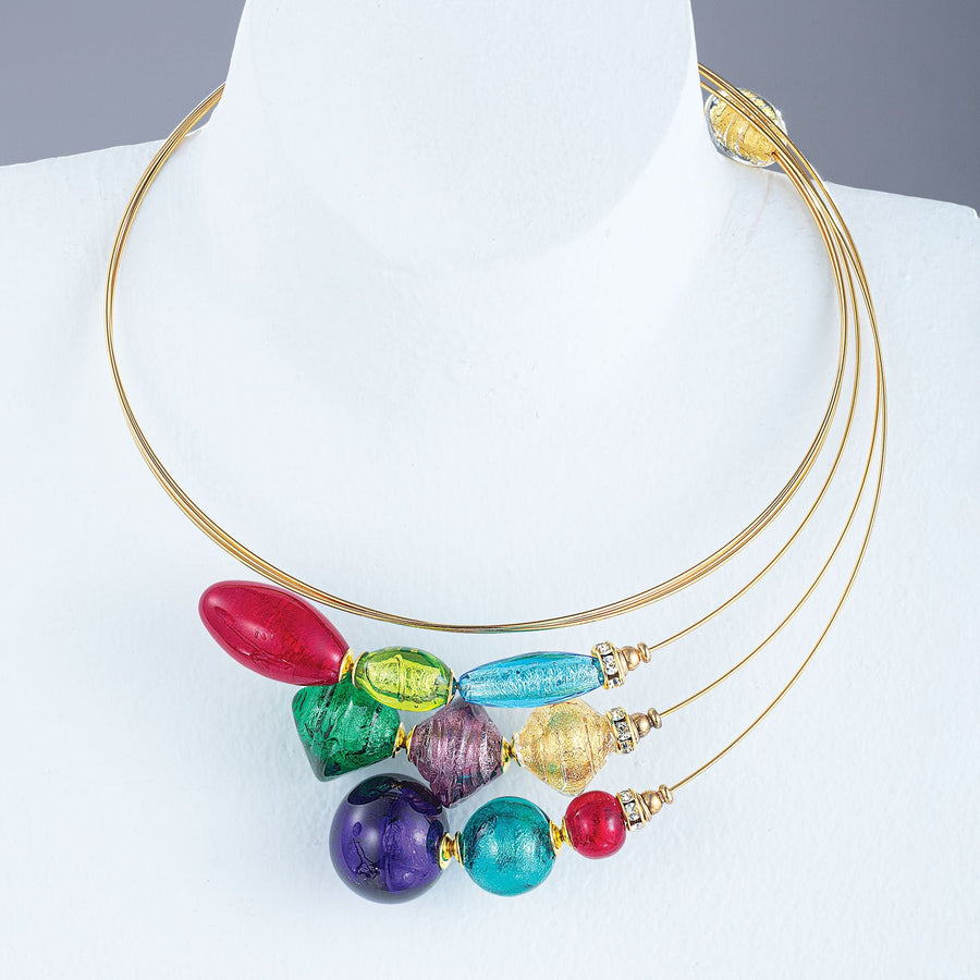 Cascading Colors Murano Glass Memory Wire Necklace