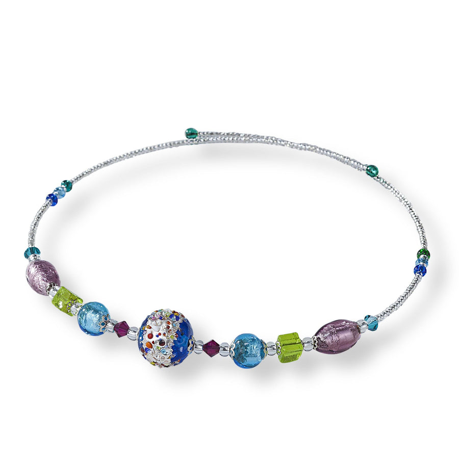 Murano Glass Rainbow Confetti Memory Wire Necklace