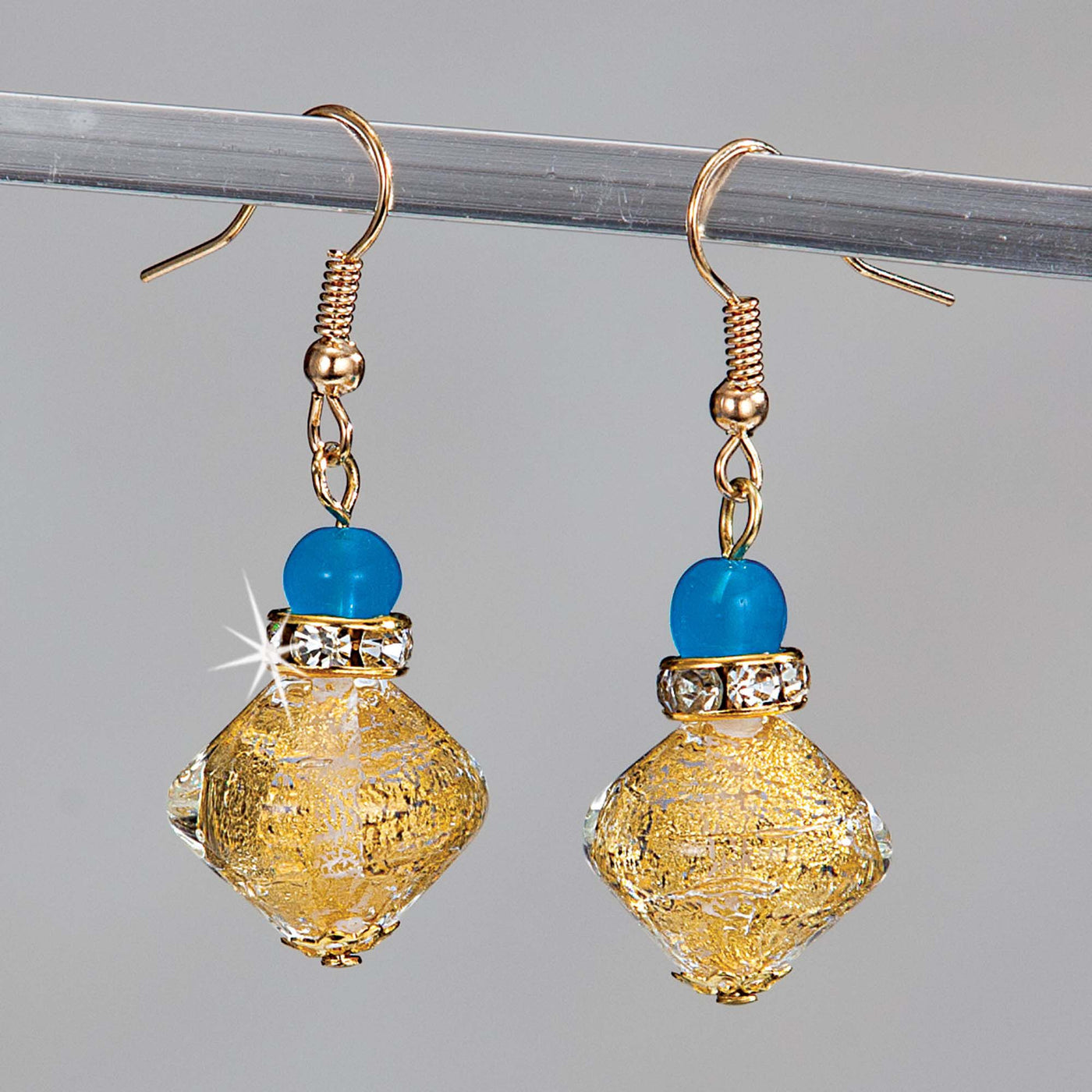''Golden Grace'' Blue Murano Glass Earrings