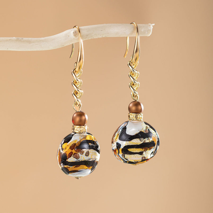 Black, Brown & Gold Murano Glass Earrings