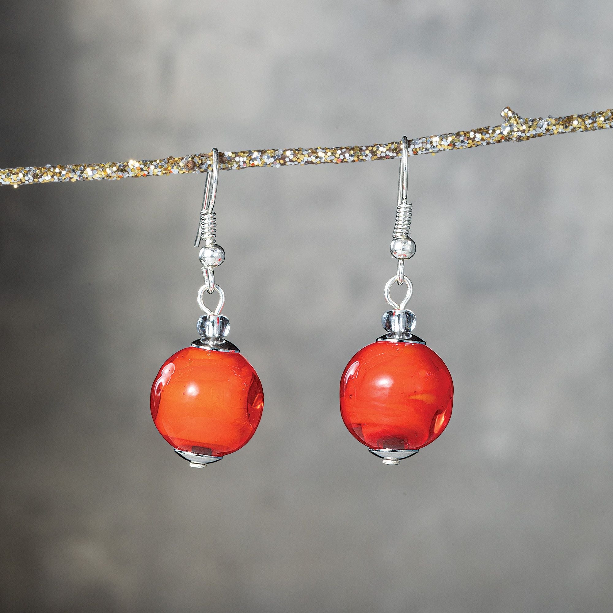 Droplets Of Color Orange Murano Glass Earrings