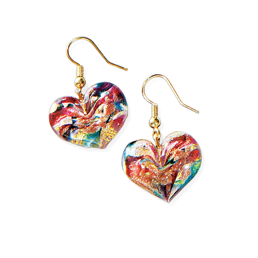 Murano Glass Multi Color Dichroic Heart Earrings