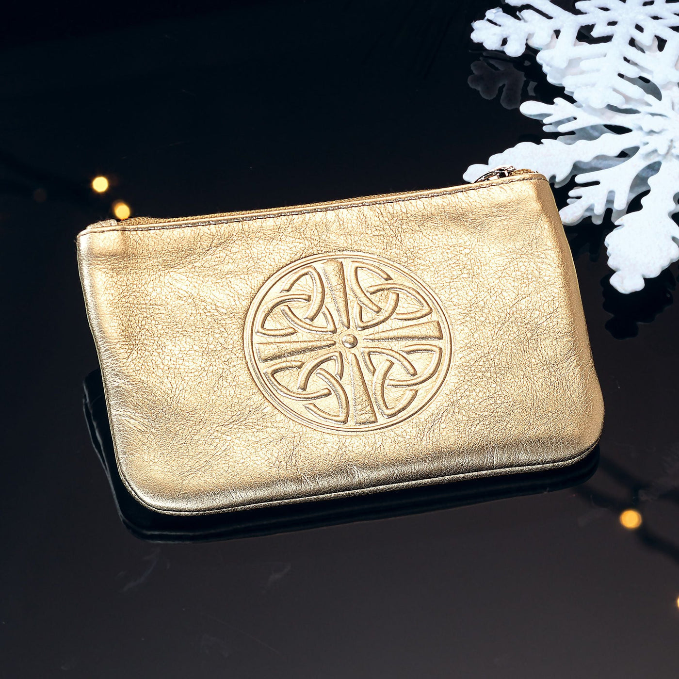 Celtic Leather Metallic Gold Coin Purse