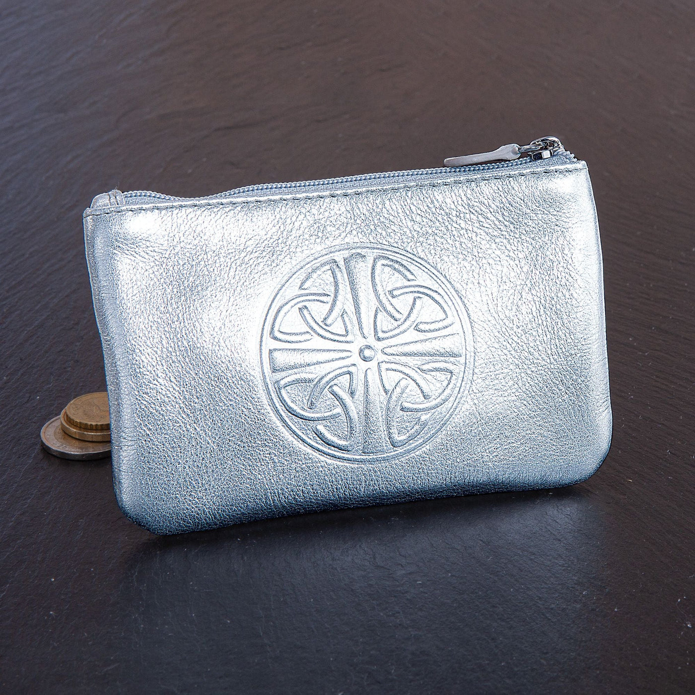 Celtic Leather Metallic Silver Coin Purse