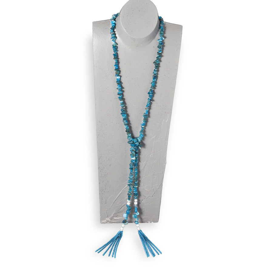 Nature's Art Freshwater Pearl & Apatite Long Crystal Tassel Necklace