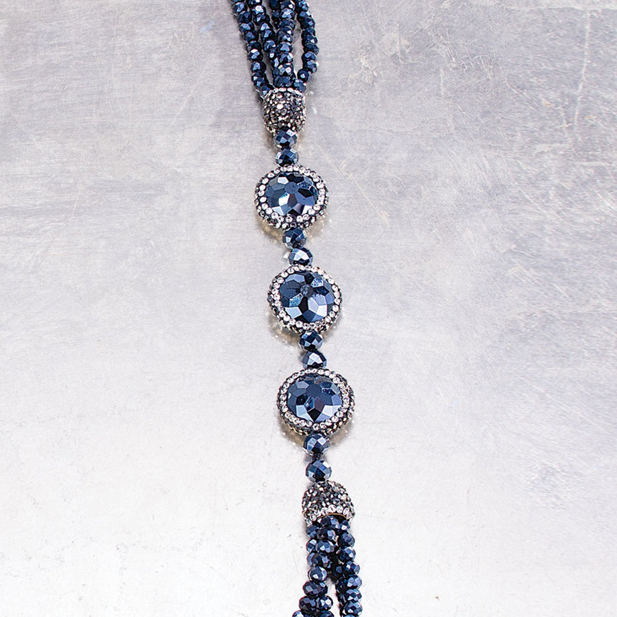 Blue Druzy Pave Crystal Necklace