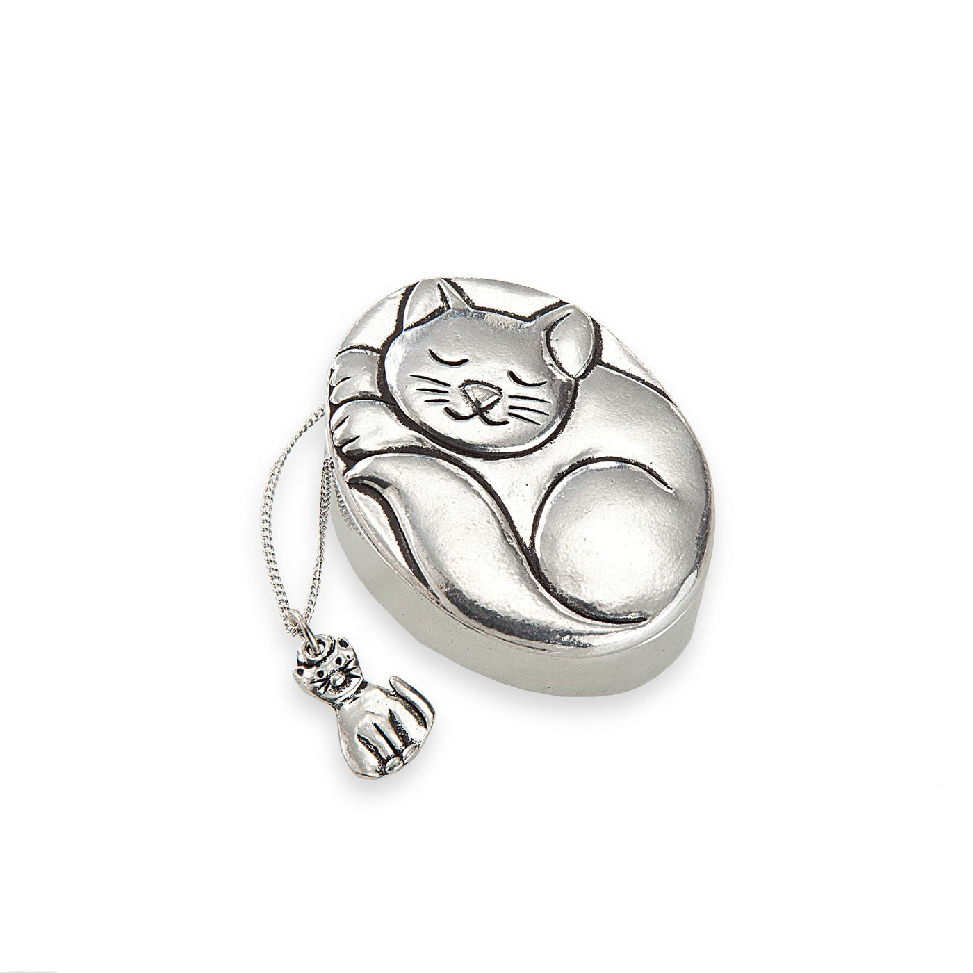 Sleeping Kitty Pewter Wish Box