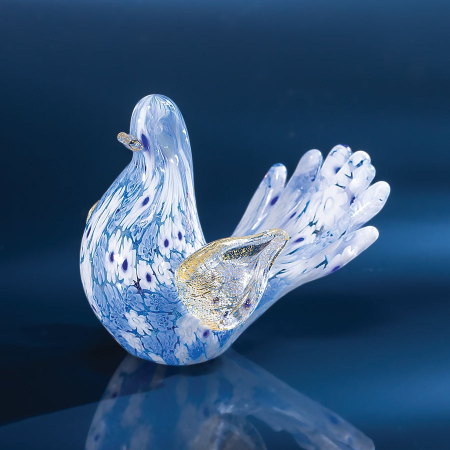 Murano Glass Blue & White Millefiori Dove Figurine