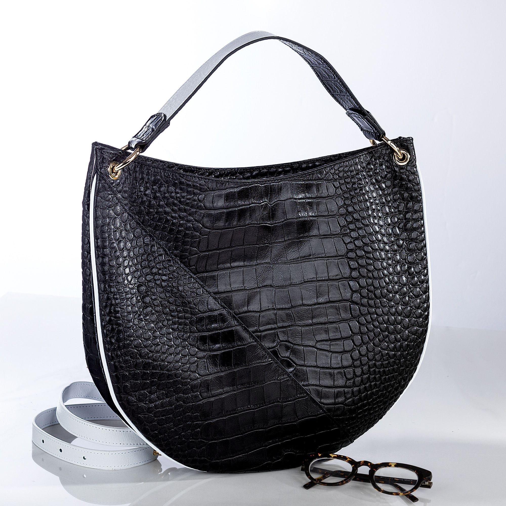 Sassari Black & White Italian Leather Handbag