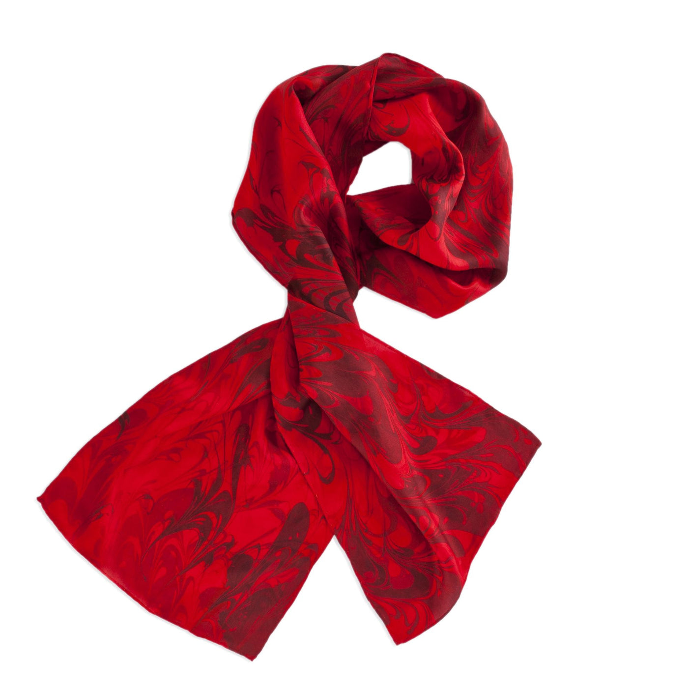 Red and Black Hand Marbled Silk Scarf