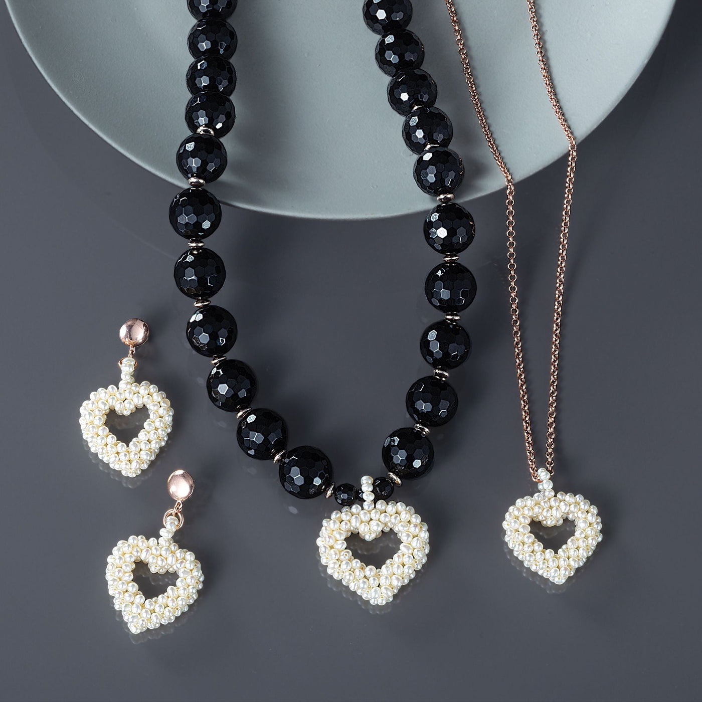 Murano Glass Pearl Heart Earrings