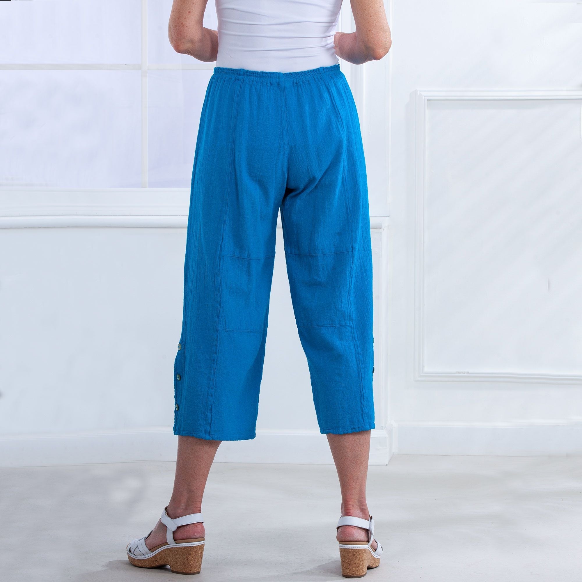 Blue Cropped Cotton Pant