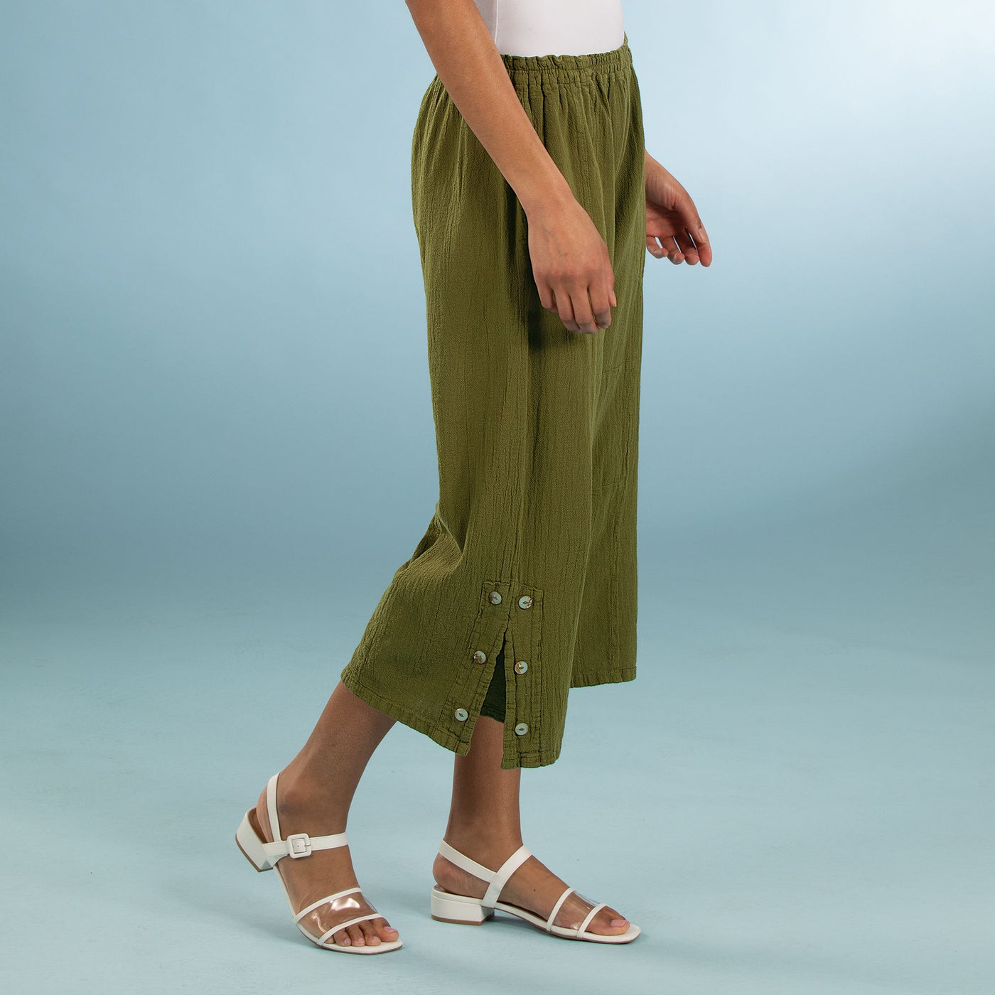 Olive Cotton Cropped Pants