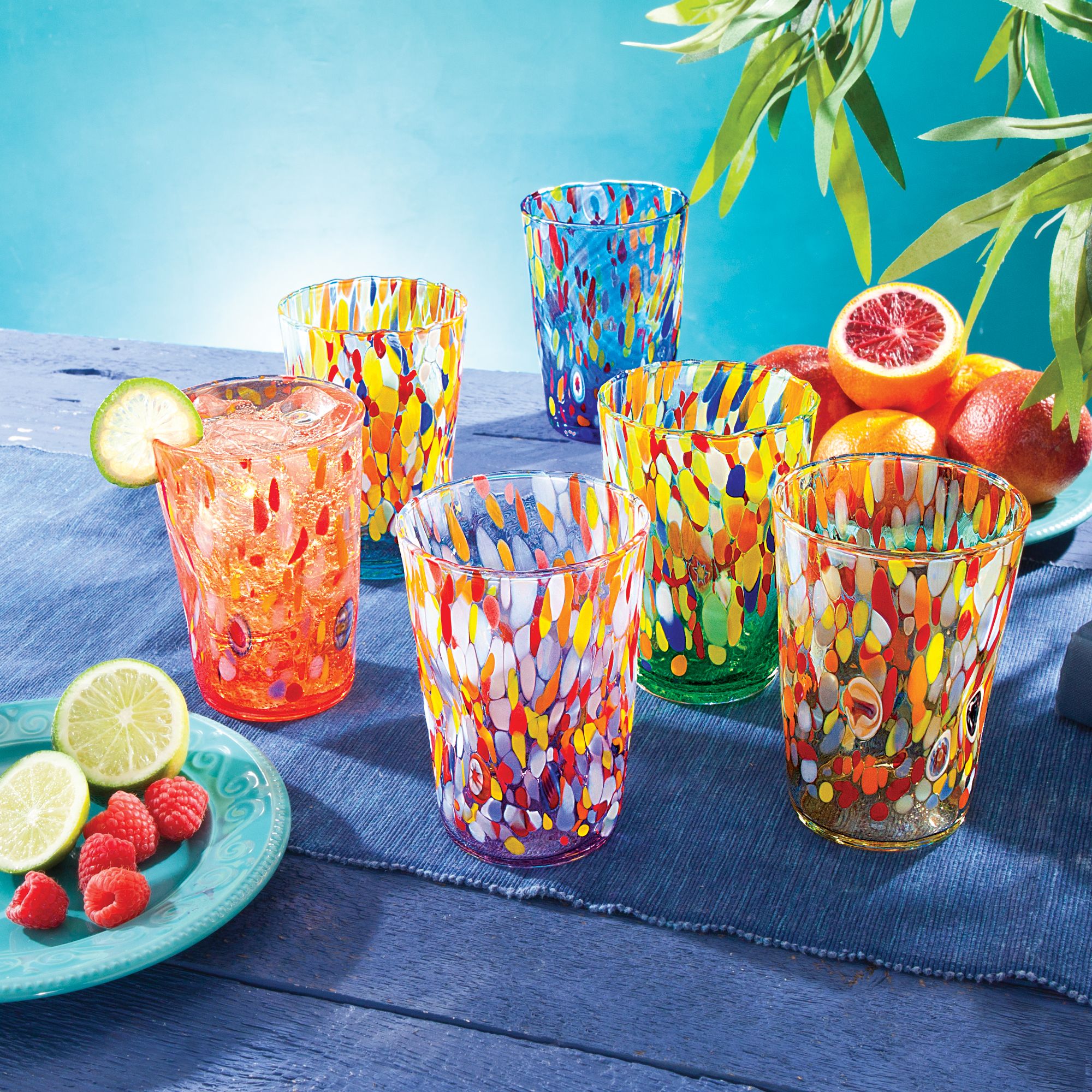 Murano-Style Confetti Indented Drinking Glasses, Set Of 6 | Uno
