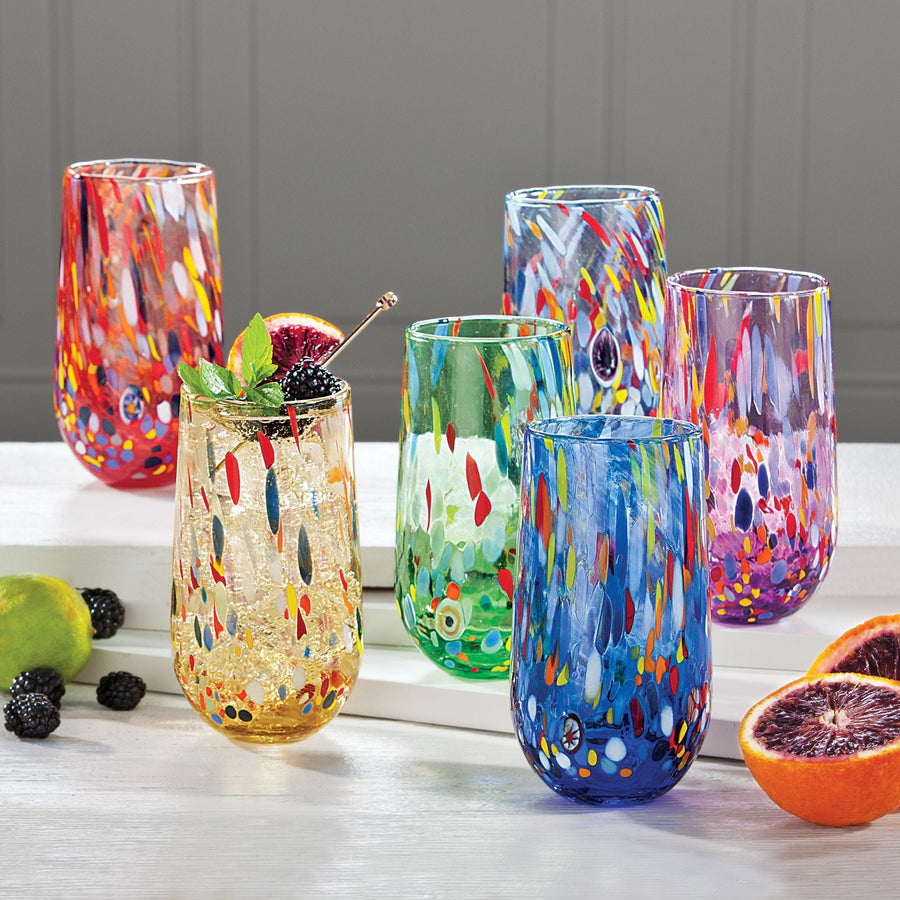 Murano-Style Confetti Tall Drinking Glasses Set Of 6