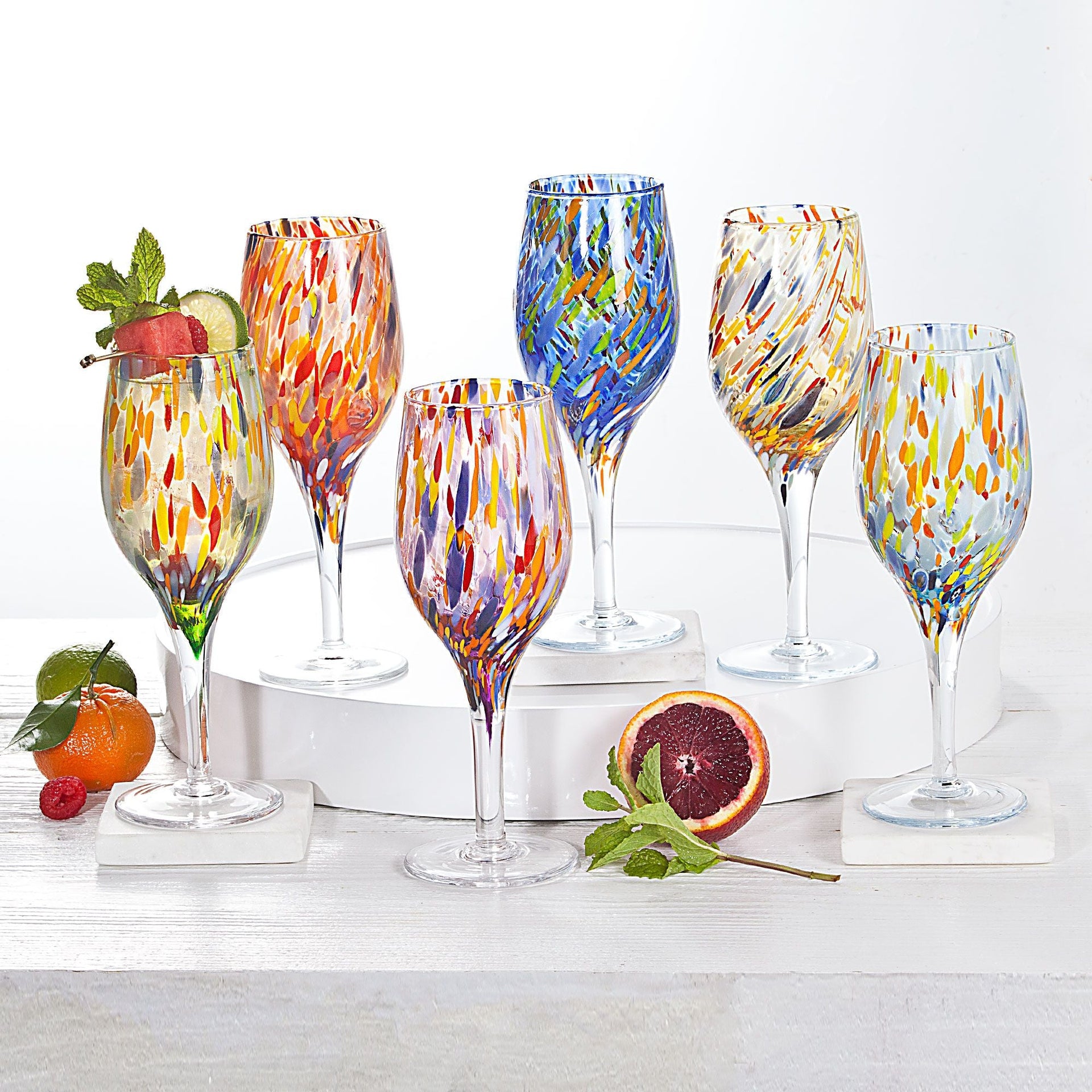 Murano-Style Confetti Wine Glasses, Set Of 6