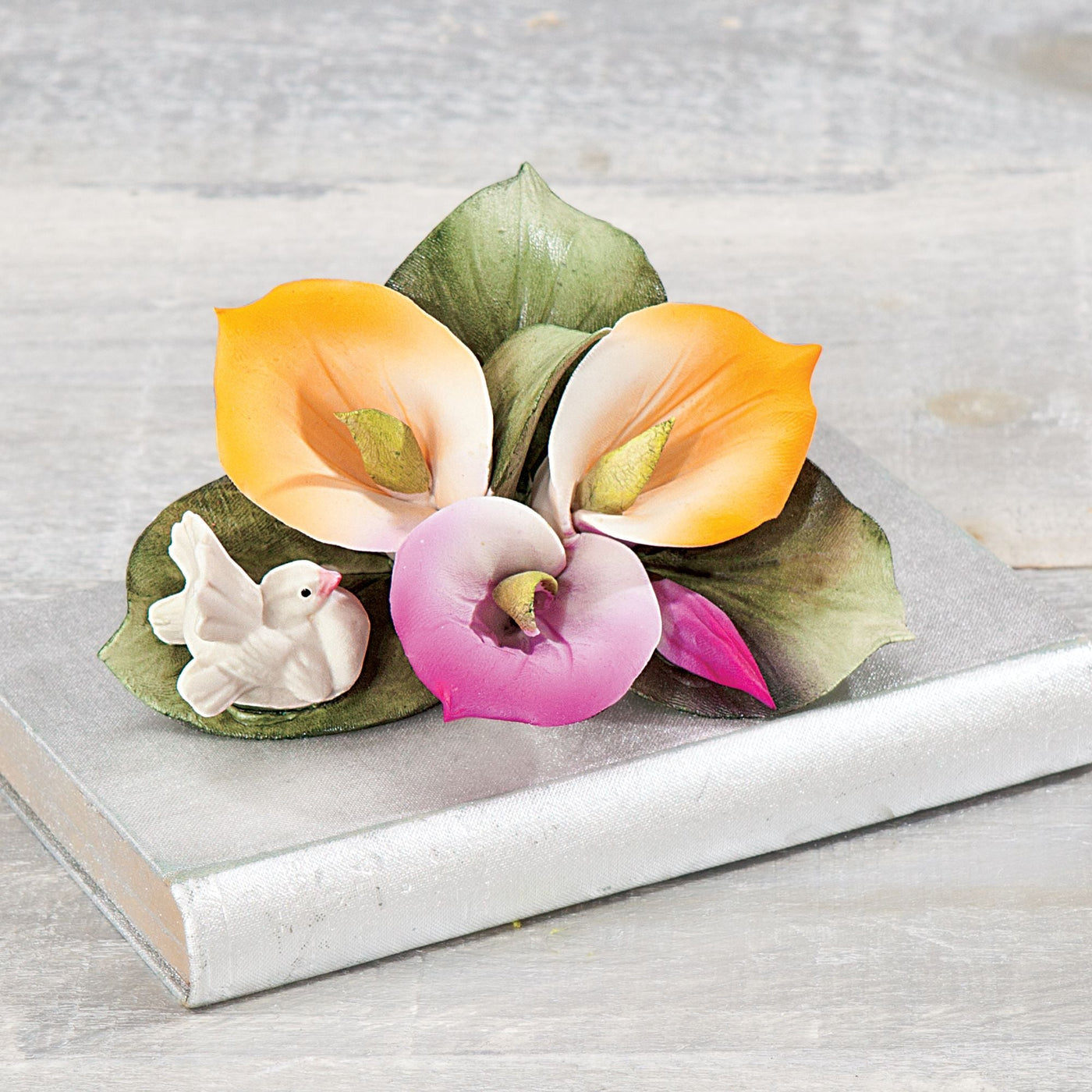 white dove arum lily Capodimonte Porcelain Calla Lilies With Dove