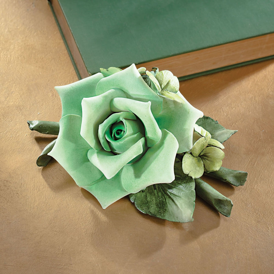 Capodimonte Porcelain Green Rose With Shamrocks