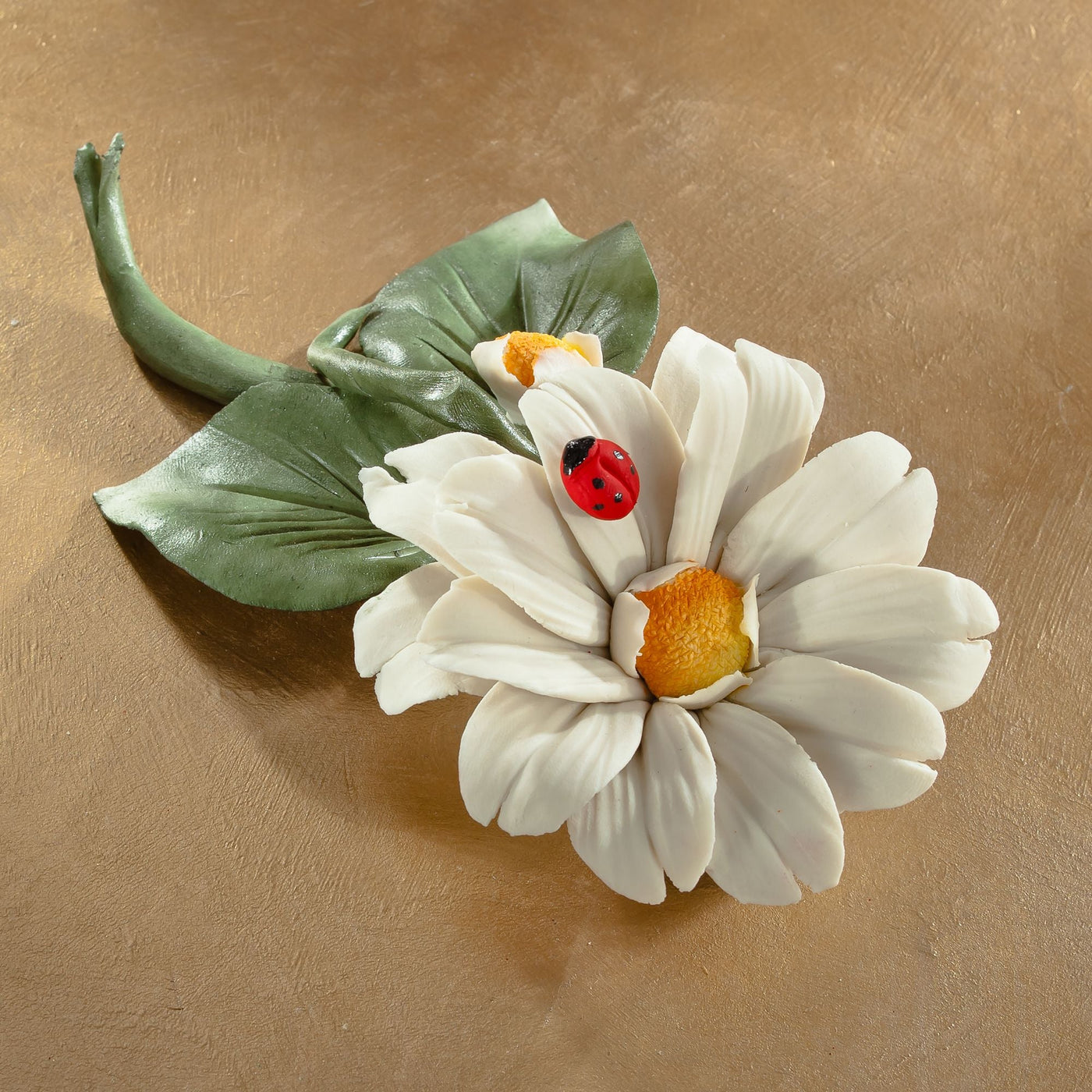 Capodimonte Porcelain White Daisy With Ladybug