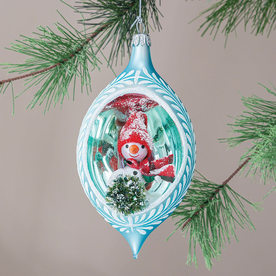Smiling Snowman Hand-Blown Glass Ornament
