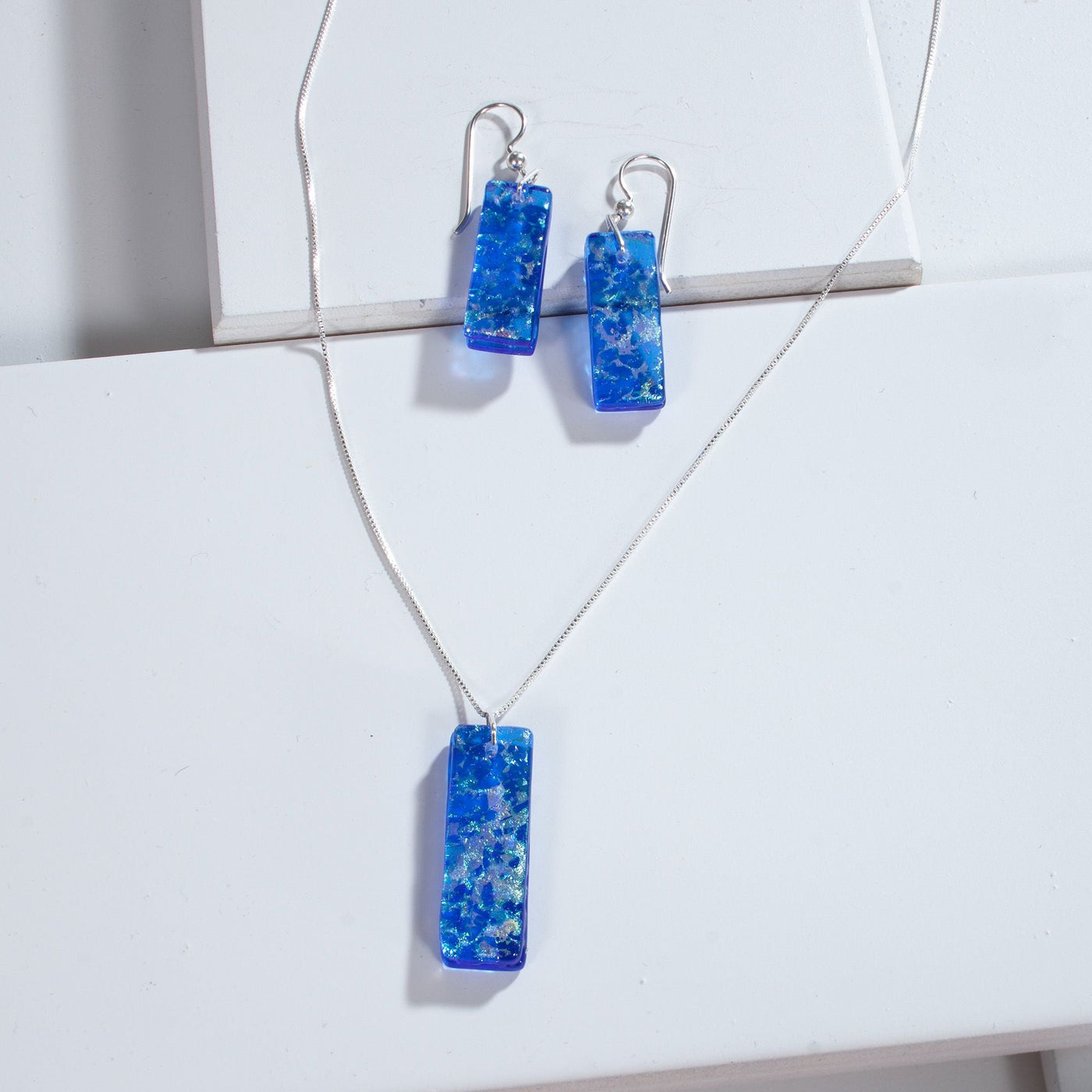 Bright Blue Dichroic Glass Pendant Necklace