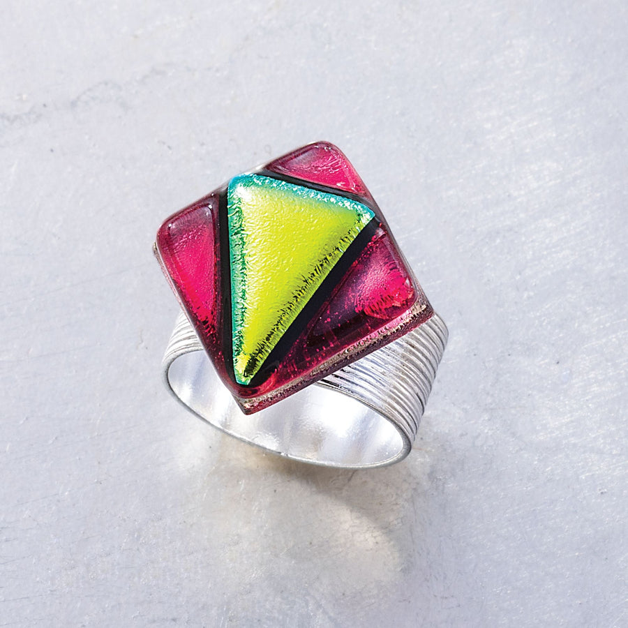 ''Watermelon'' Dichroic Glass Adjustable Ring