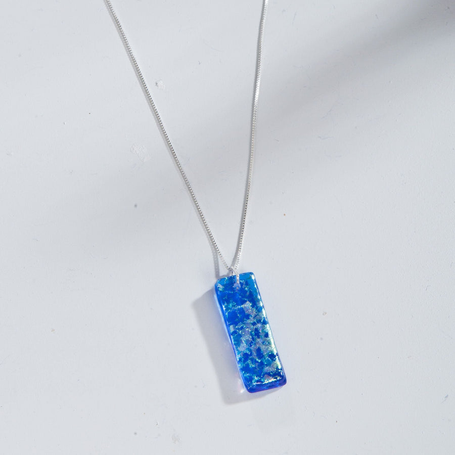 Bright Blue Dichroic Glass Pendant Necklace