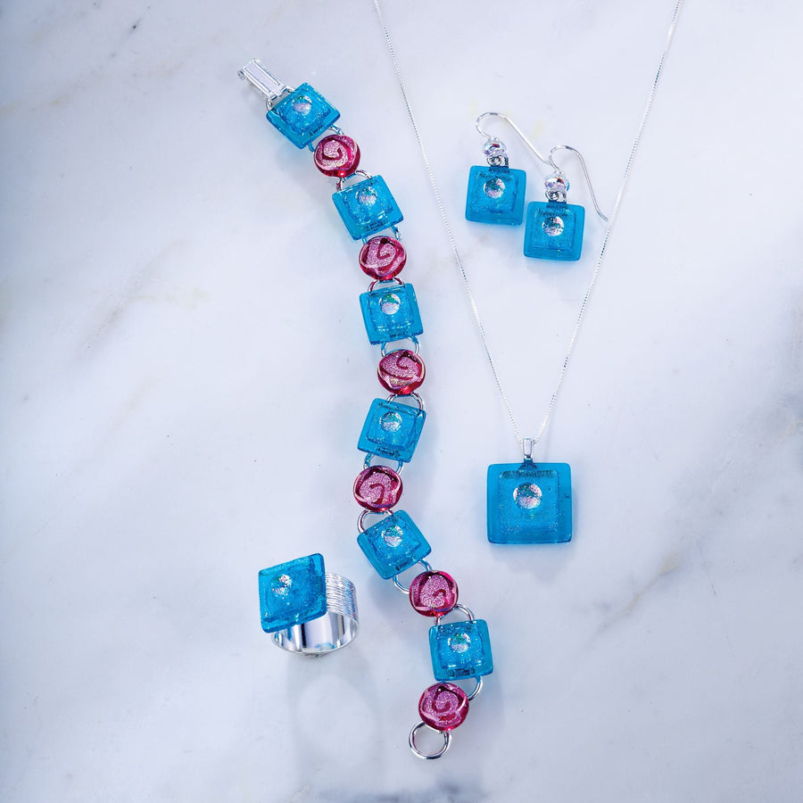 ''Cotton Candy'' Dichroic Glass 4 Piece Jewelry Set