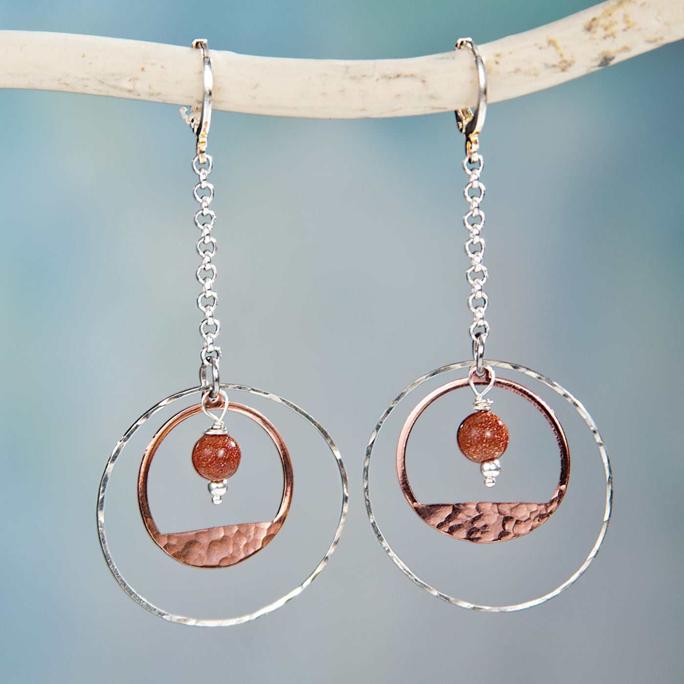 Mixed Metal Earrings With Goldstone