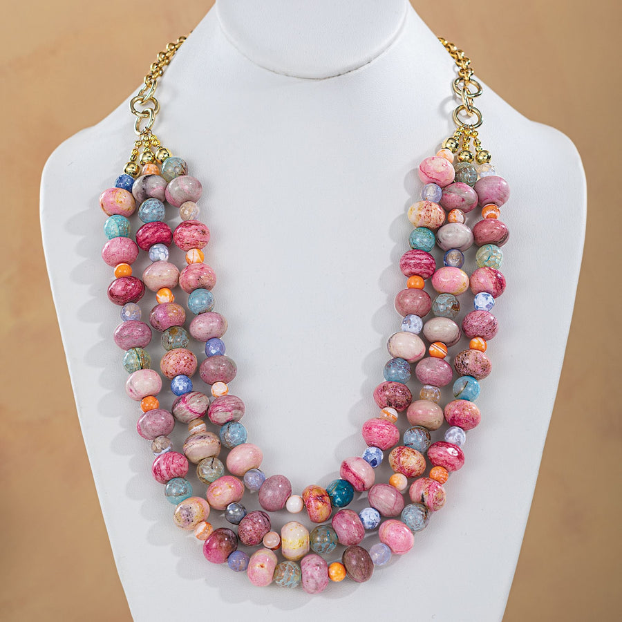 Blooming Spheres Triple-Strand Necklace