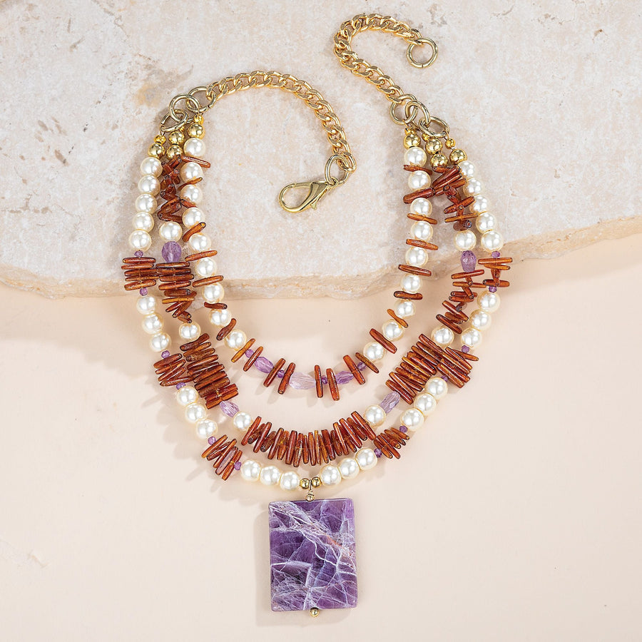 Arizona Sky Coral, Pearl & Amethyst Necklace
