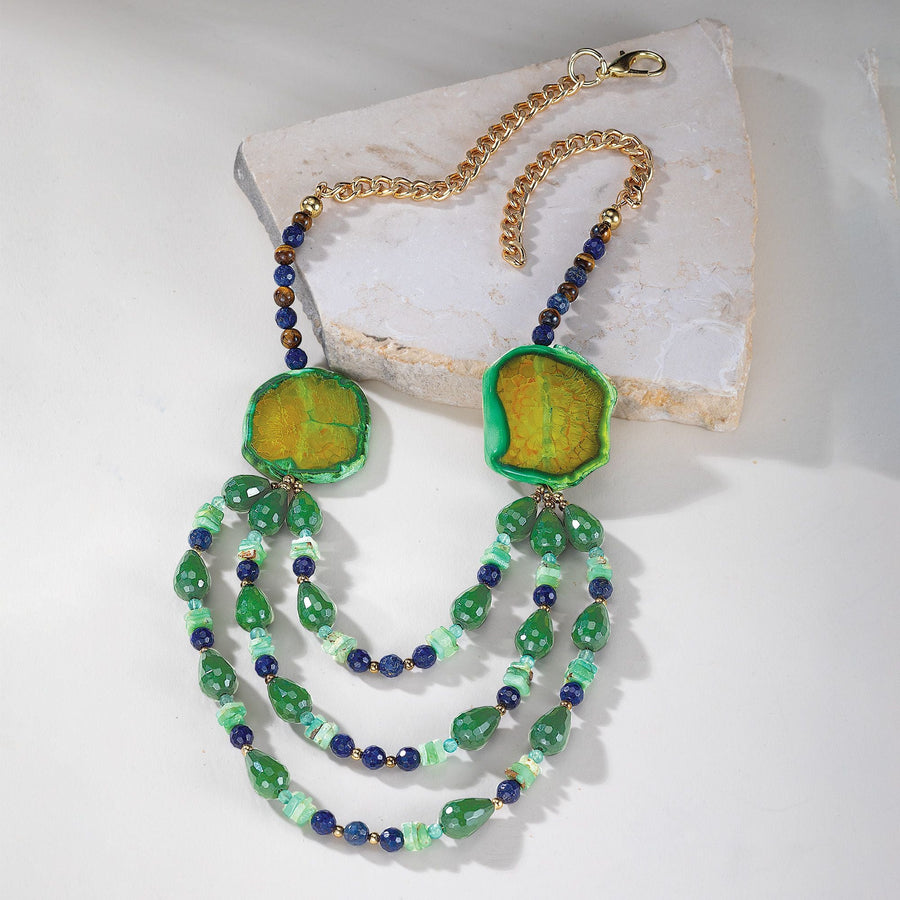 Dreams In Green Triple Strand Necklace