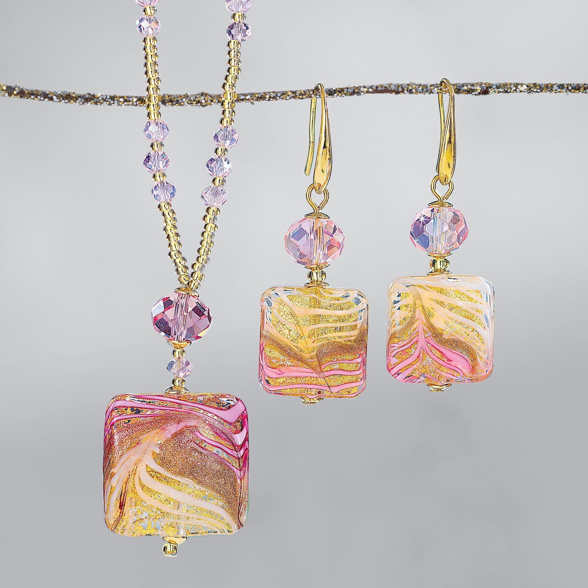 Belissima Murano Glass Pink Necklace & Earrings Set