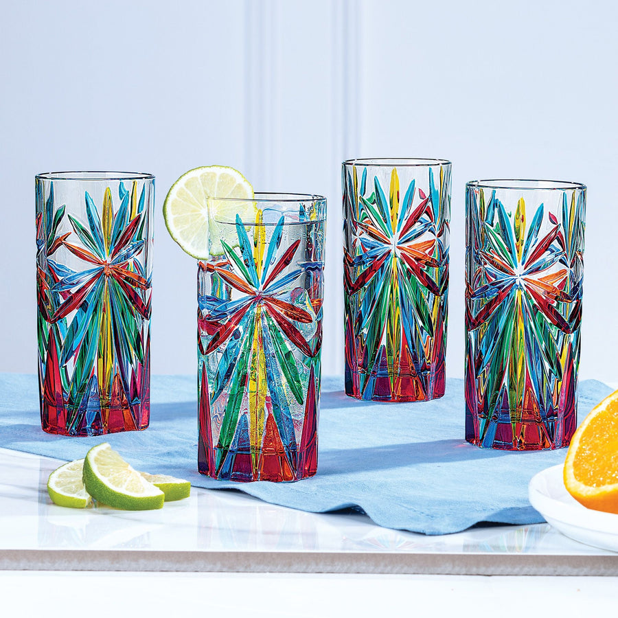 Jewel-Toned Crystal Beverage Glasses Set Of 4