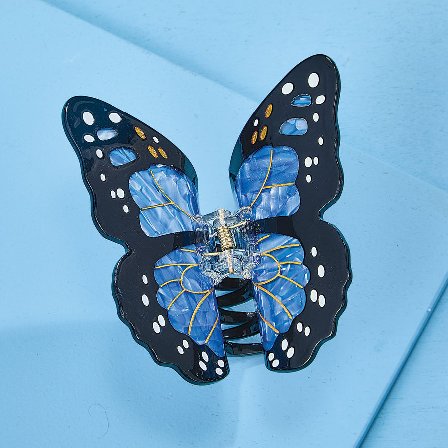 Hand-Painted Blue Monarch Butterfly Hair Clip