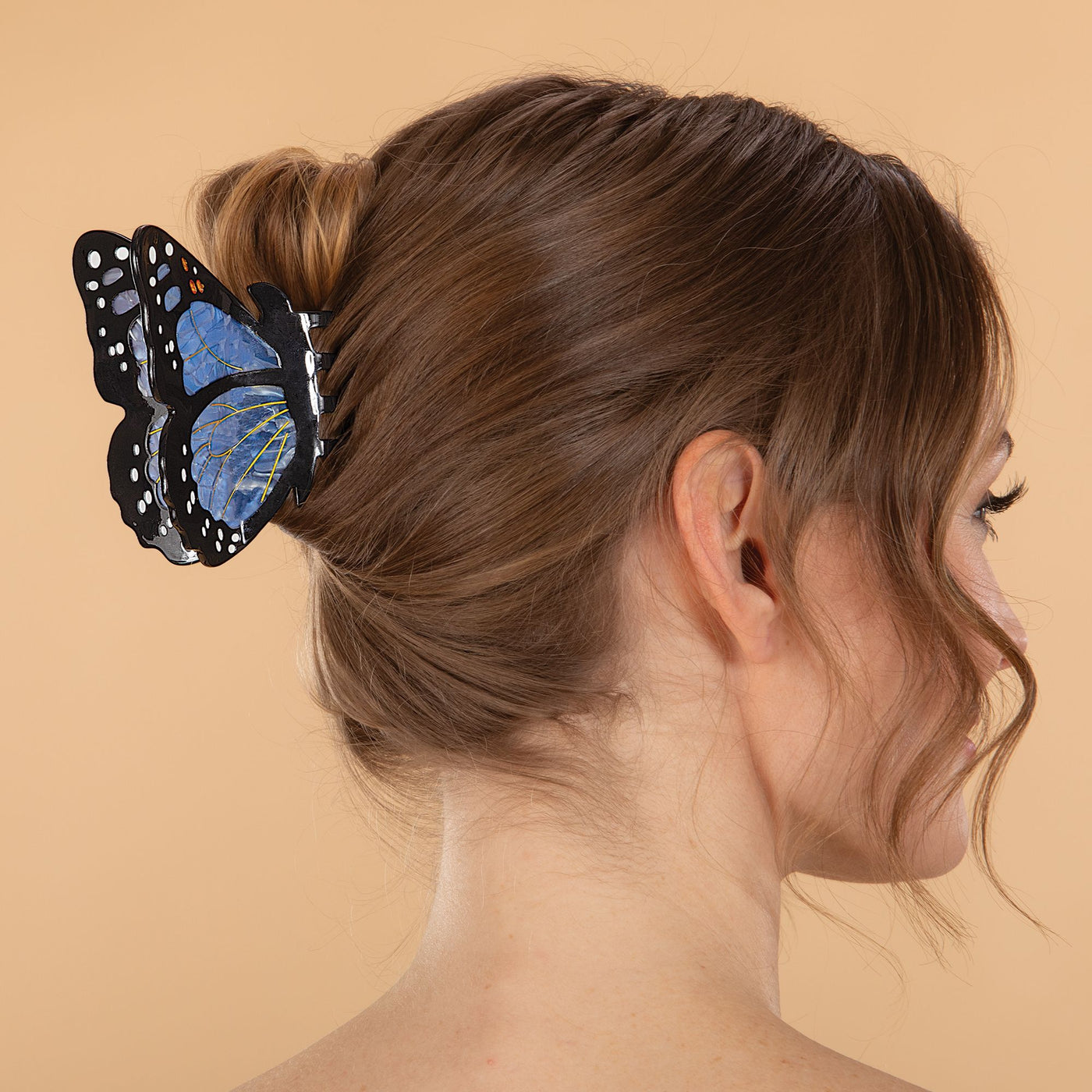 Hand-Painted Blue Monarch Butterfly Hair Clip