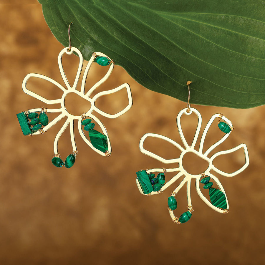 Magical Malachite Floral Statement Earrings