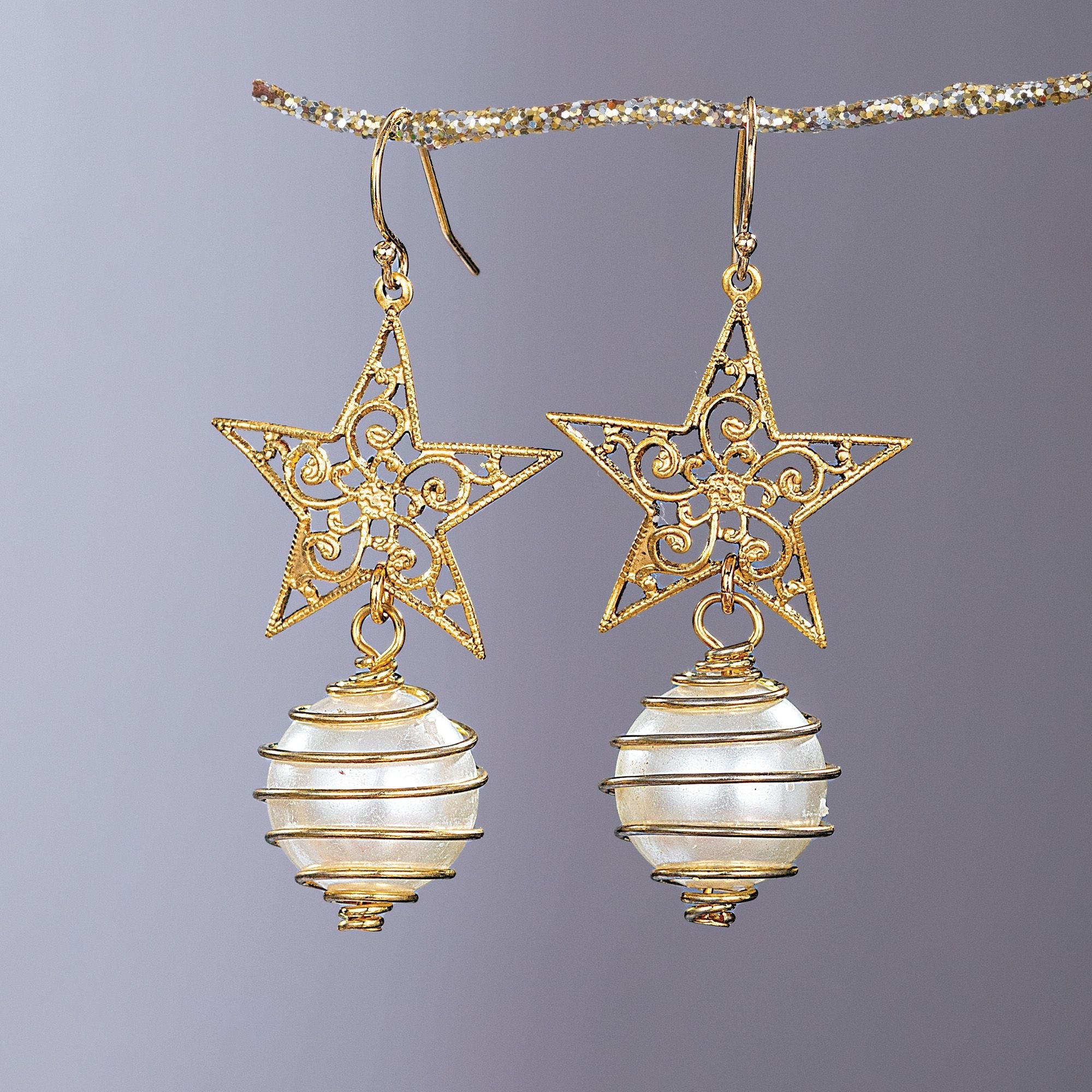 Pearl Vintage Star Charm Earrings