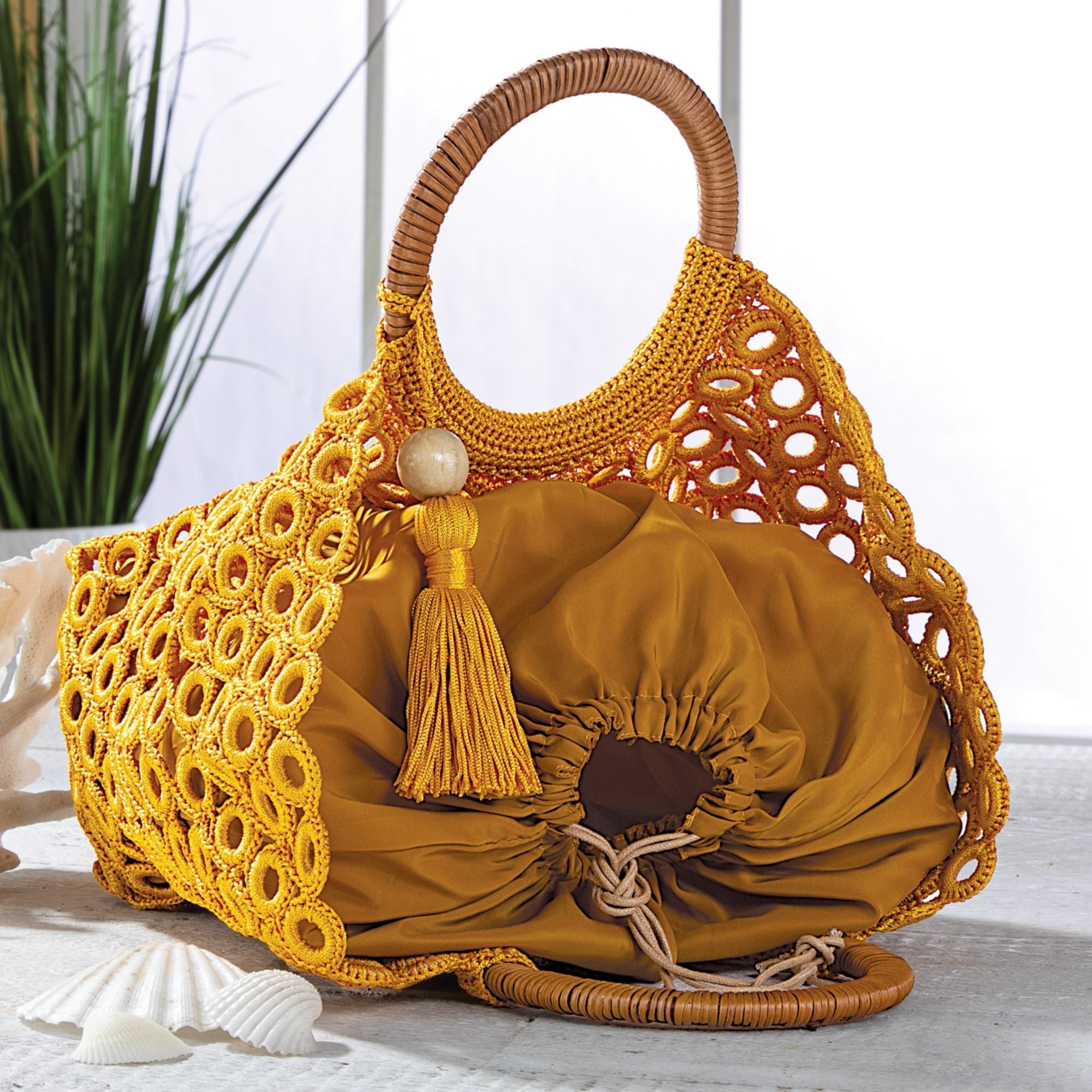 Madame Crocheted Mustard Tote Bag
