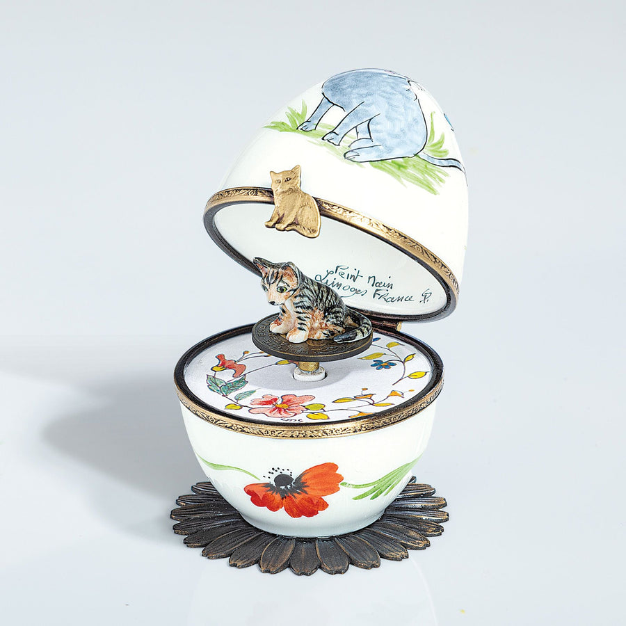 Limoges Porcelain Musical Egg With Kitten
