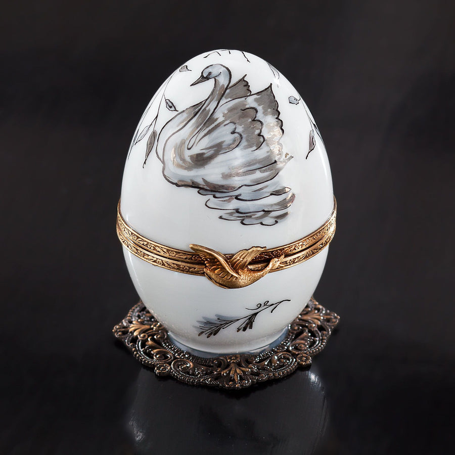 Limoges Porcelain Musical Egg With Swan
