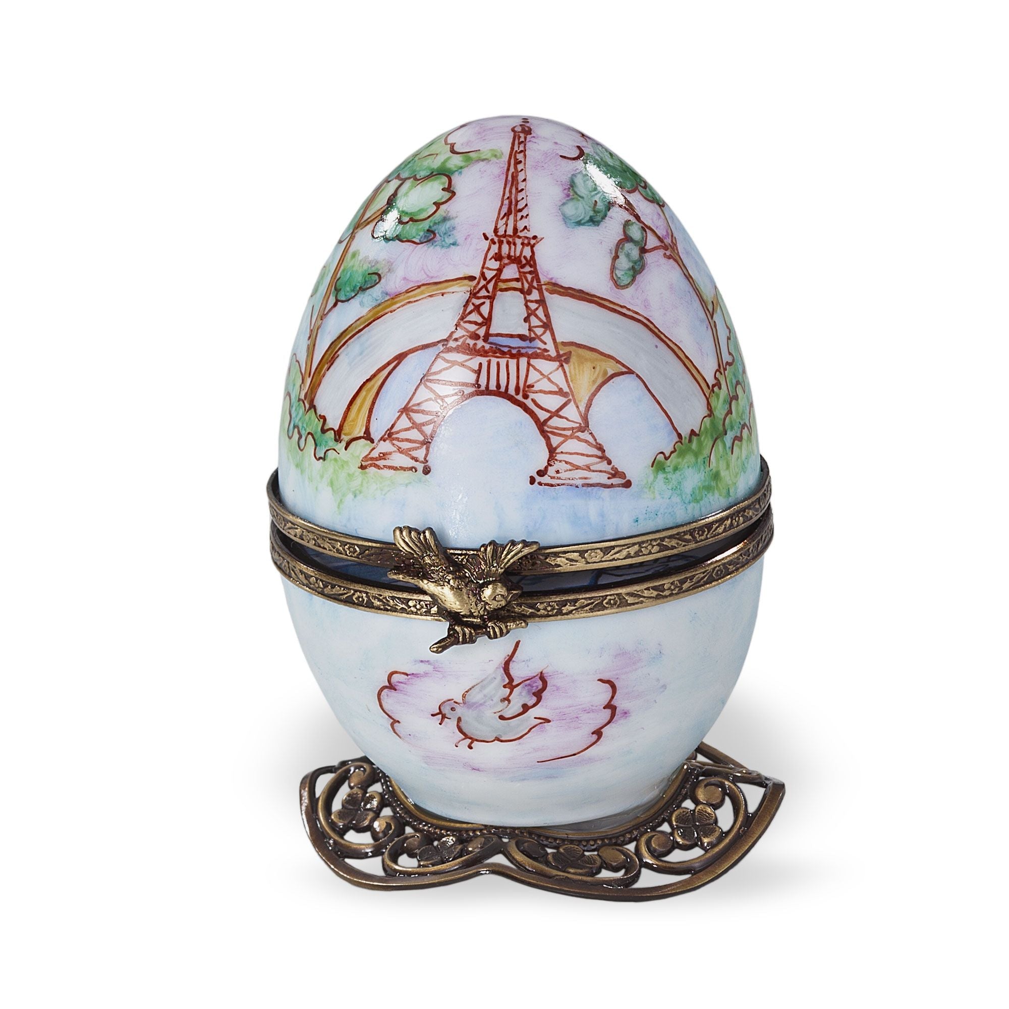 Limoges Porcelain White Musical Egg With Birds