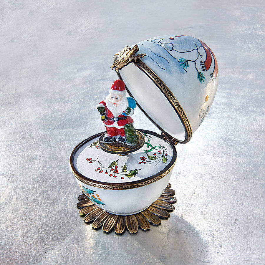 Limoges Porcelain Musical Egg With Santa